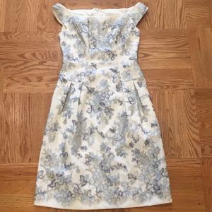 Carmen Marc Valvo White and Blue Floral Dress